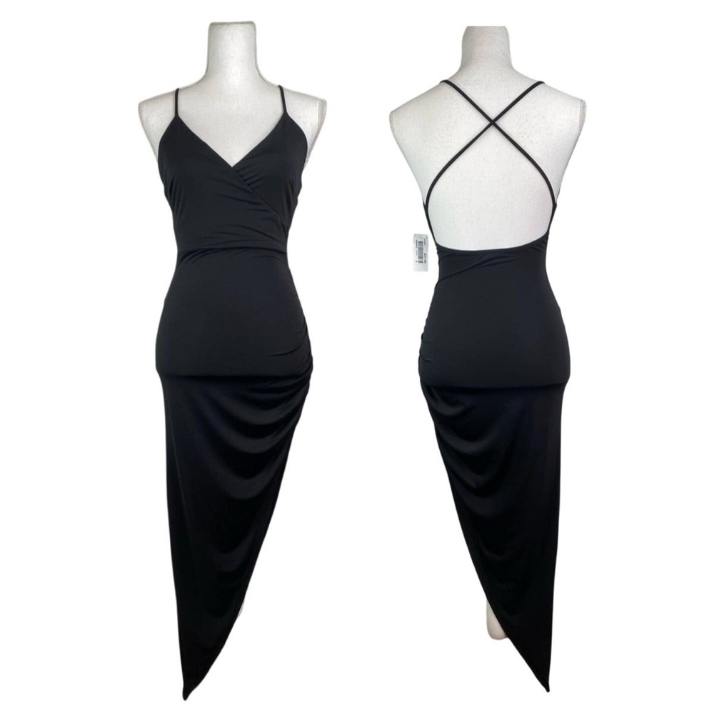 Asymmetrical Bodycon Dress SMALL Black Criss Cross Sexy Date Party Minimalist